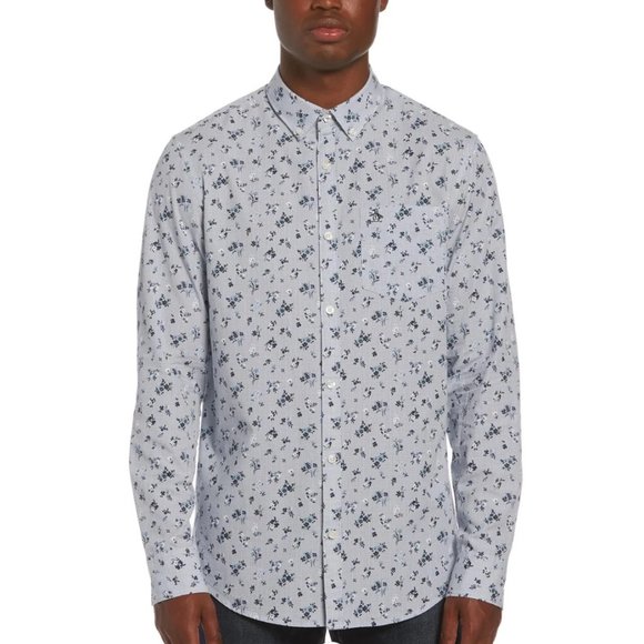 Original Penguin Men's Long Sleeve Antique Floral Button Front Shirt Faded Denim - Picture 1 of 5